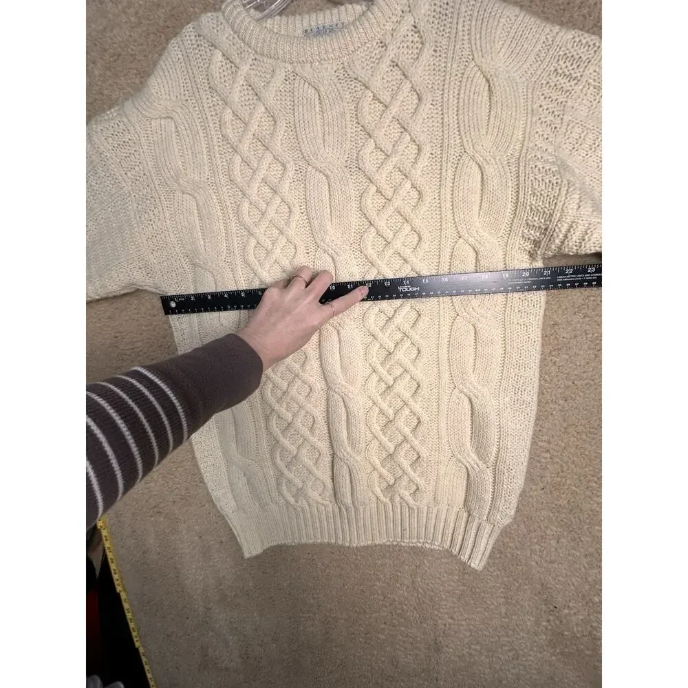 Classic Cream Fisherman Cable Knit Sweater 100% Wool - Picture 8 of 14